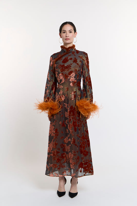 Unique Piece - Brown Silk Sheer Velvet Dress