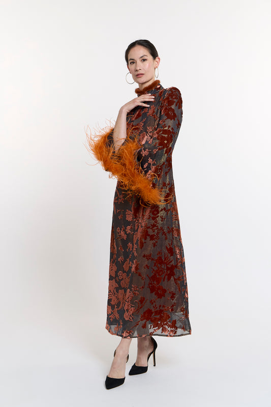 Unique Piece - Brown Silk Sheer Velvet Dress